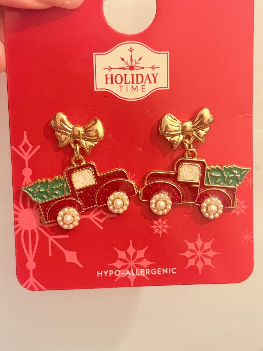 Vintage Holiday Time Christmas Truck Post Dangle Earrings NWT